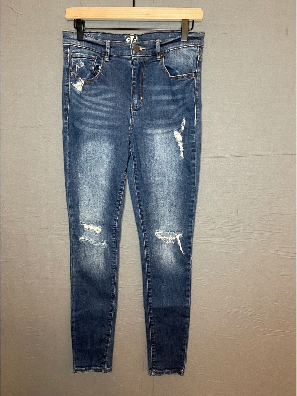 Garage High Rise Distressed Denim Skinny Jeans Blue Medium Wash Womens Sz 29x29